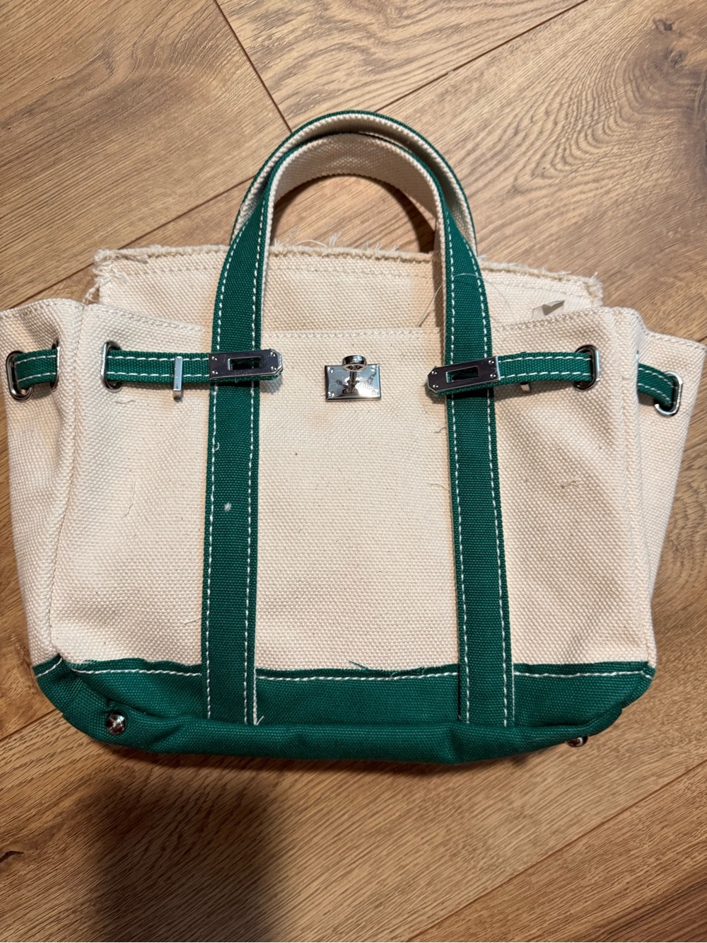 Mini Boatkin Canvas Tote with Green Trim and Silver Hardware